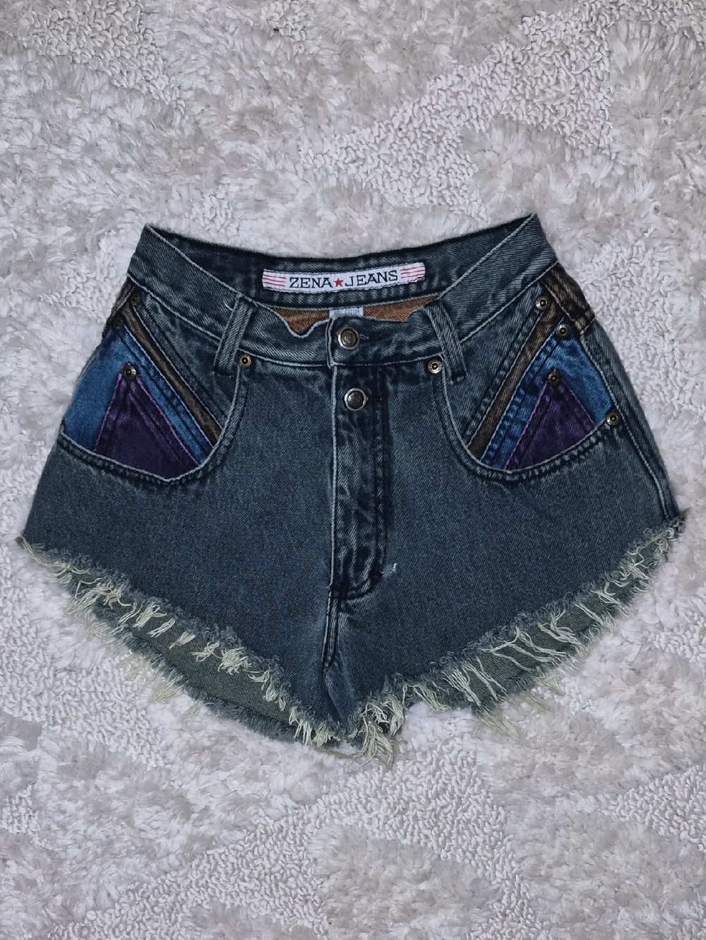 Vintage Zena Jeans Women's Dark Wash Denim High-Rise Frayed Shorts